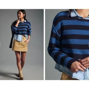 Anthropologie Pilcro Layered Twofer Sweater - Blue Stripe Chambray - M